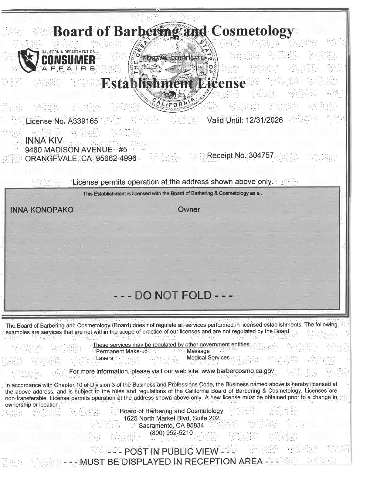 Business License Certificate